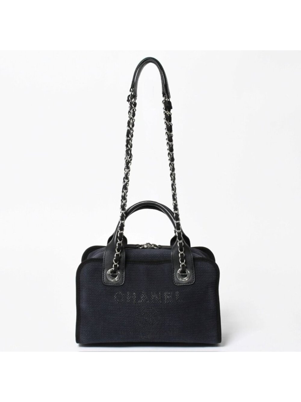 Chanel 2-Way Shoulder Bag Chain Deauville Line Navy